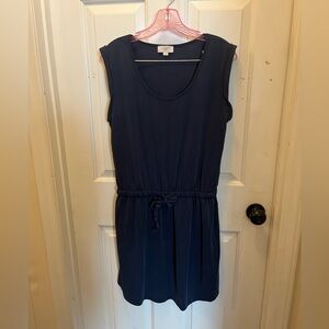 EUC Loft Cinch Waist Sleeveless Dress - Navy Blue - Sz Medium